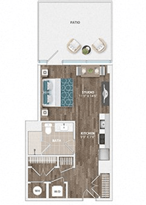 Floor plan for studio, 1 bath, 531 sqft